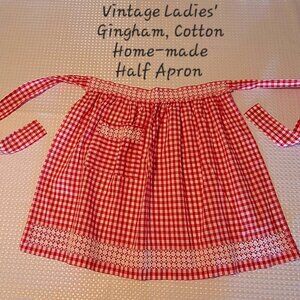 Vintage Ladies' Gingham Home-Made Cotton Apron